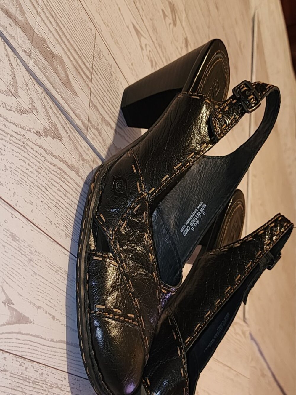 BOC Born Black Leather Slingback Heels Size 9 Block Heel Comfort Shoes - Picture 6 of 12